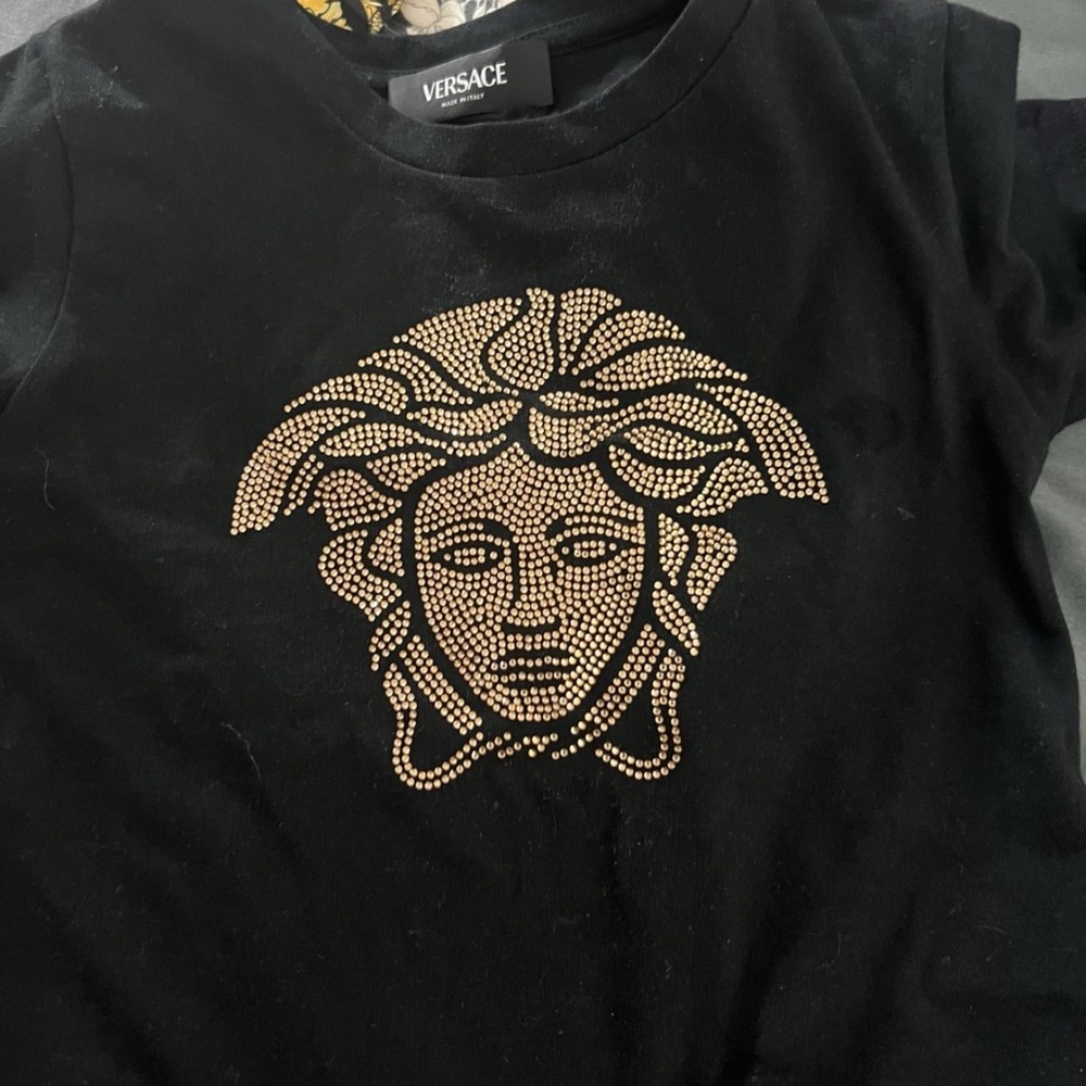 Versace Kids Black Tee with Gold Medusa